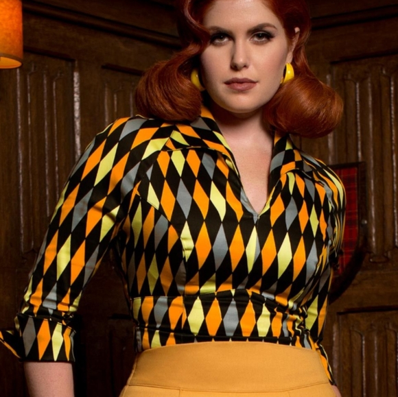 Pinup Couture Lauren Harlequin top M - Picture 1 of 4